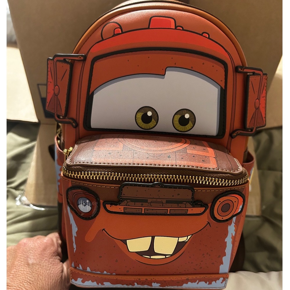 Disney Pixar Loungefly Cars Tow Mater Light Up Mini Backpack Brown Orange NEW